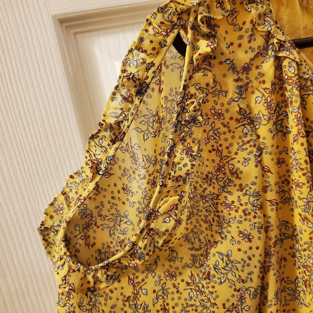 Max Studio sz L Gold Mustard Yellow Floral Peasant‎ Boho Top Garden Cottagecore - Picture 6 of 16